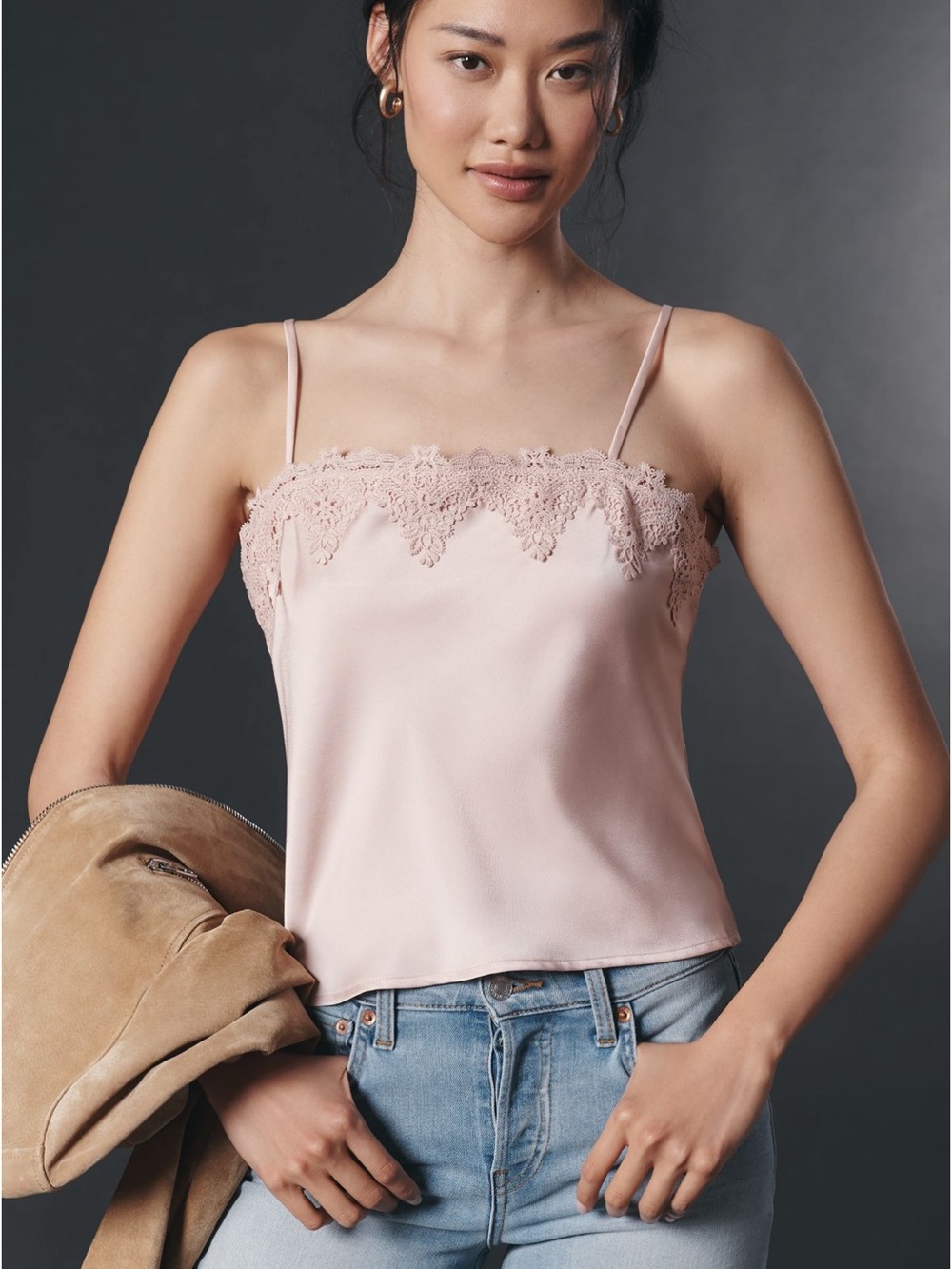 Blue Tassel Lace-Trim Straight Neck Tank - L